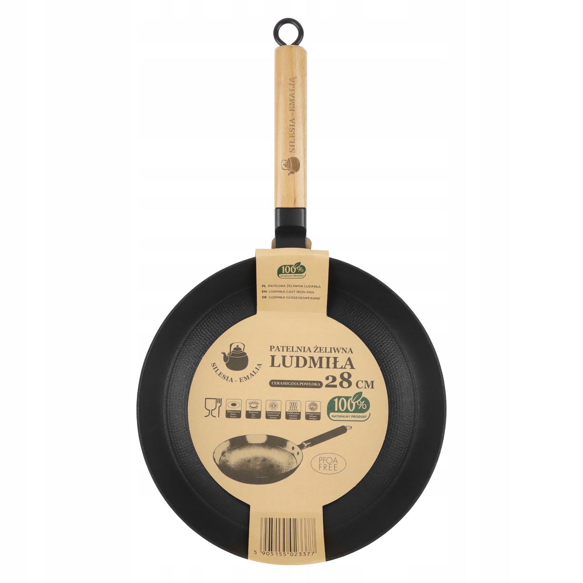 Cast iron pan with wooden handle LUDMIŁA 28cm INDUCTION GAS WITHOUT PFAS