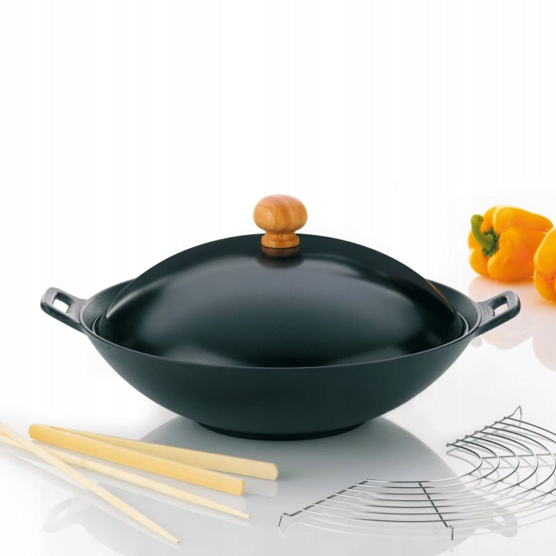 Cast iron wok 36 cm with accessories set of 5