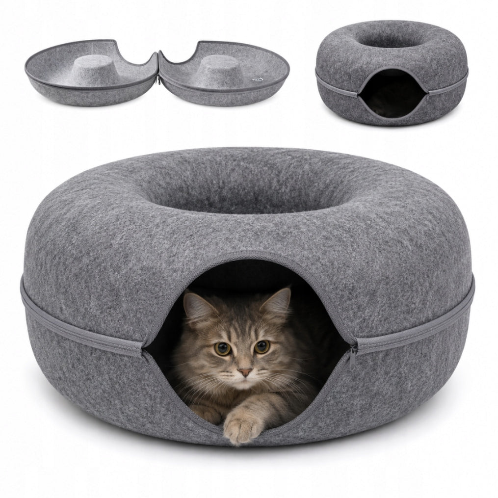 Cat Bed Cottage Felt Tunnel Bedding Scratcher 50 cm Grey