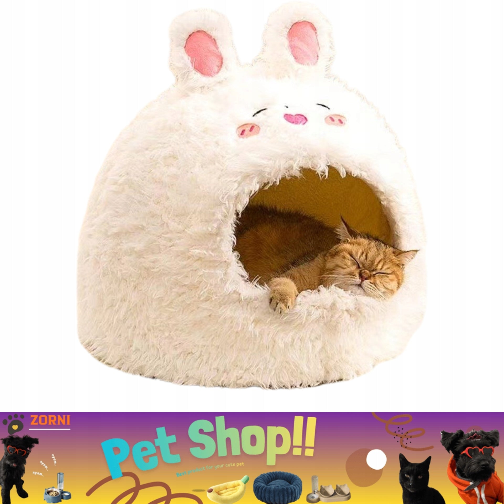 Cat Bed Dog Booth Cottage Bedding Plush Hare L 50x50x47 Packaging status original