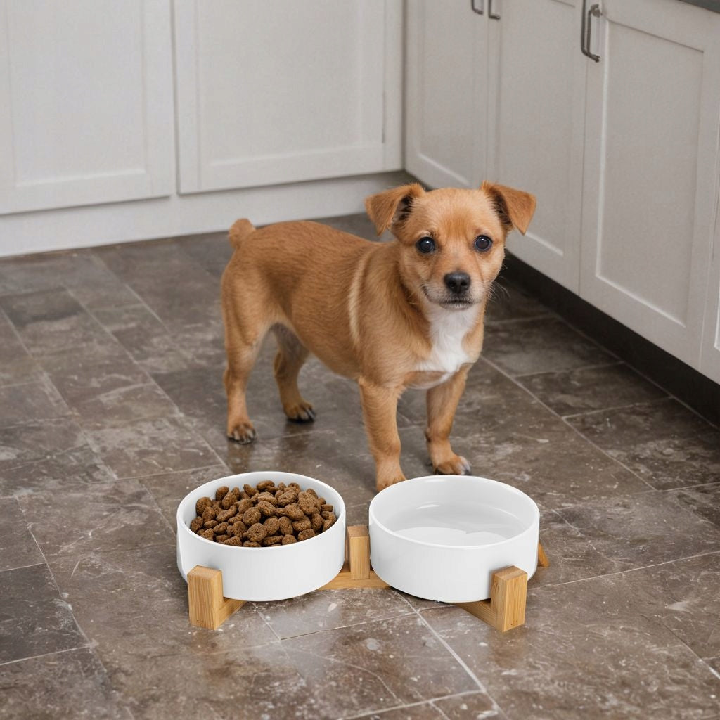 Cat Dog Bowl Double Ceramic Bowls on Stand 2x400ml Manufacturer code ZWIERZOPASJA