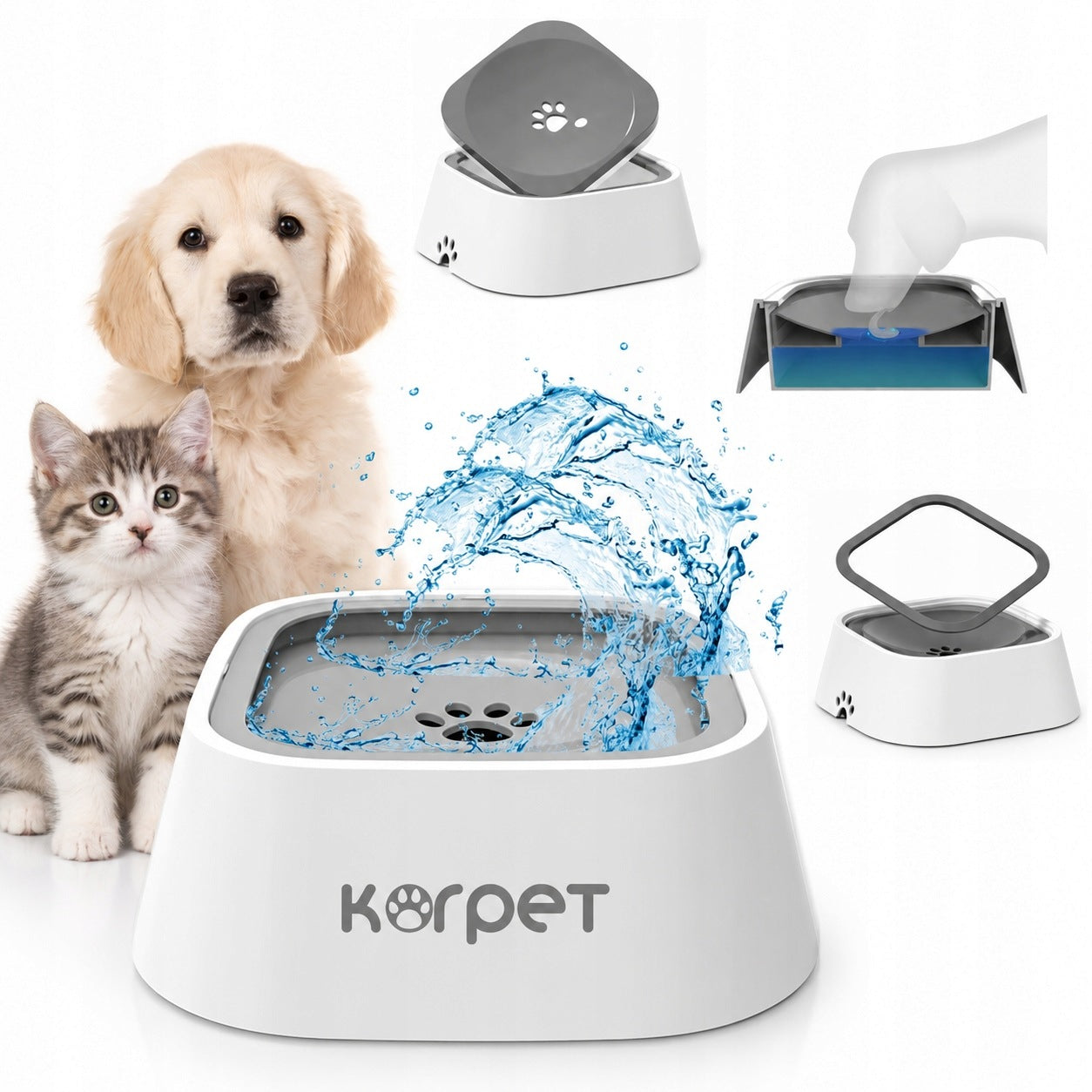 Cat Dog Bowl Non-Spill 1,5L Slowing Portable Non-Slip