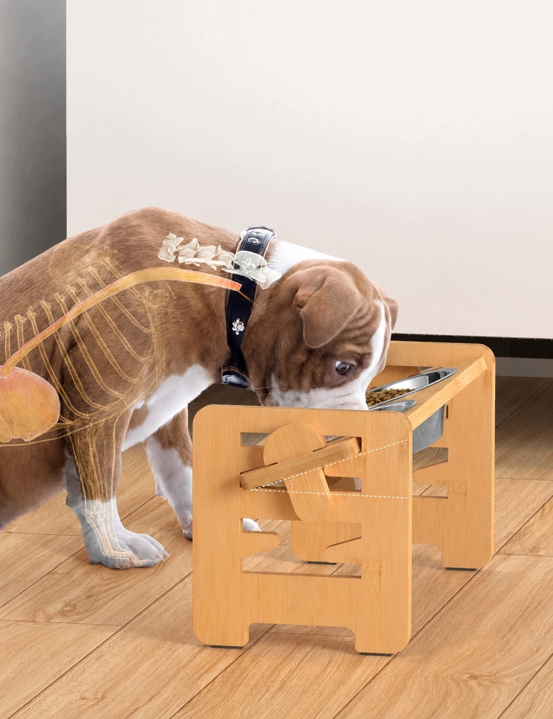 Cat Dog Bowls on Bamboo Stand Adjustable Height 2x500ml Brand no brand