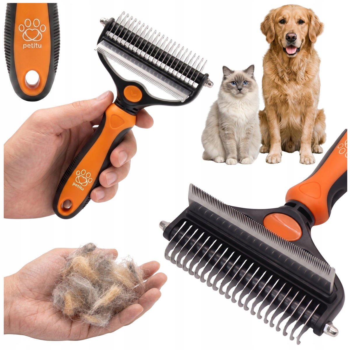 Cat Dog Comb Hair Scraper 2in1 Double Sided Petit Packaging status original