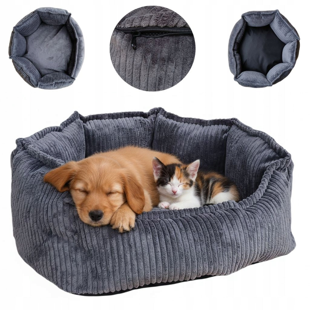 Cat Dog Nest Bed 50 cm Corduroy Grey Soft Double Sided