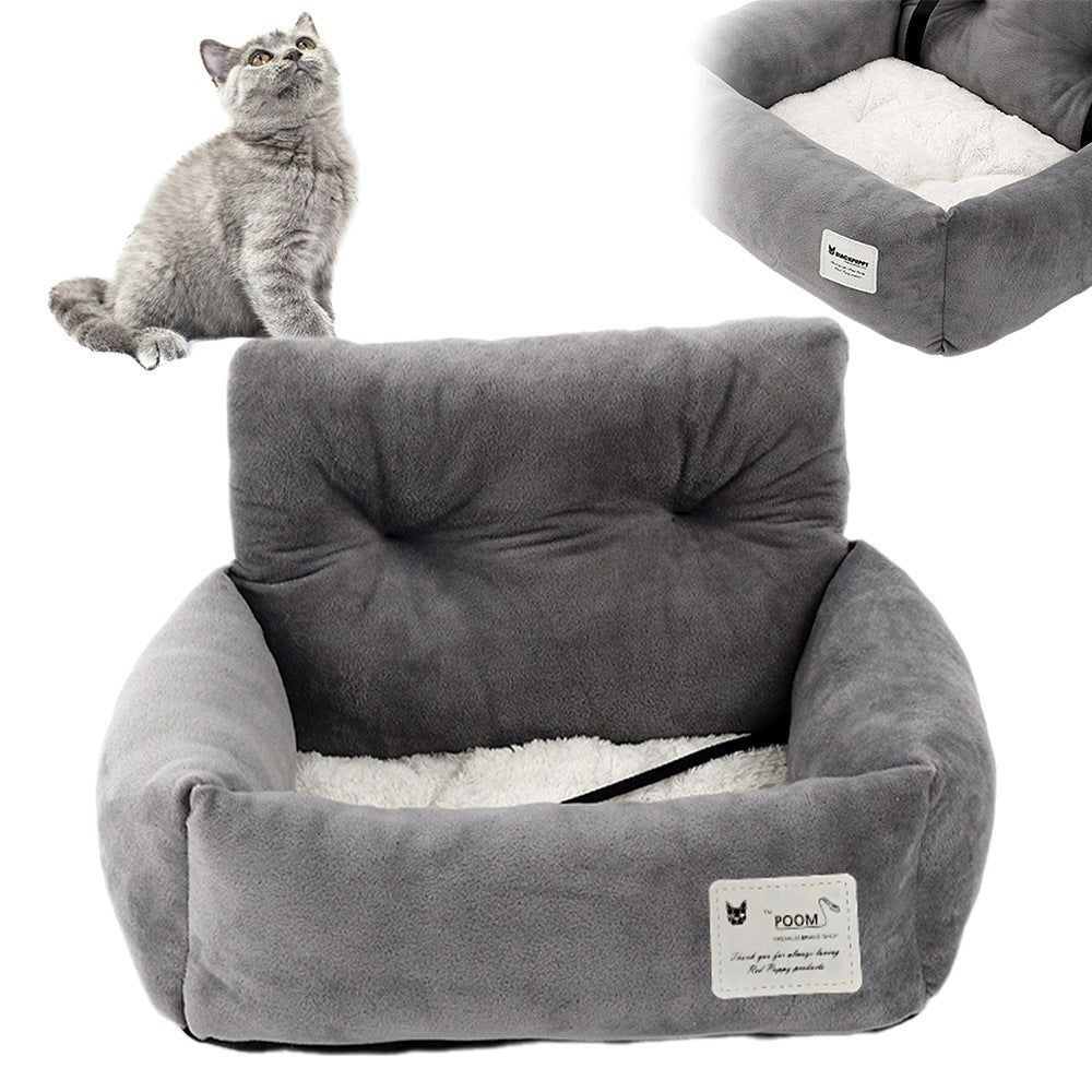 Cat Dog Transporter Car Seat Grey with Clasp Bed