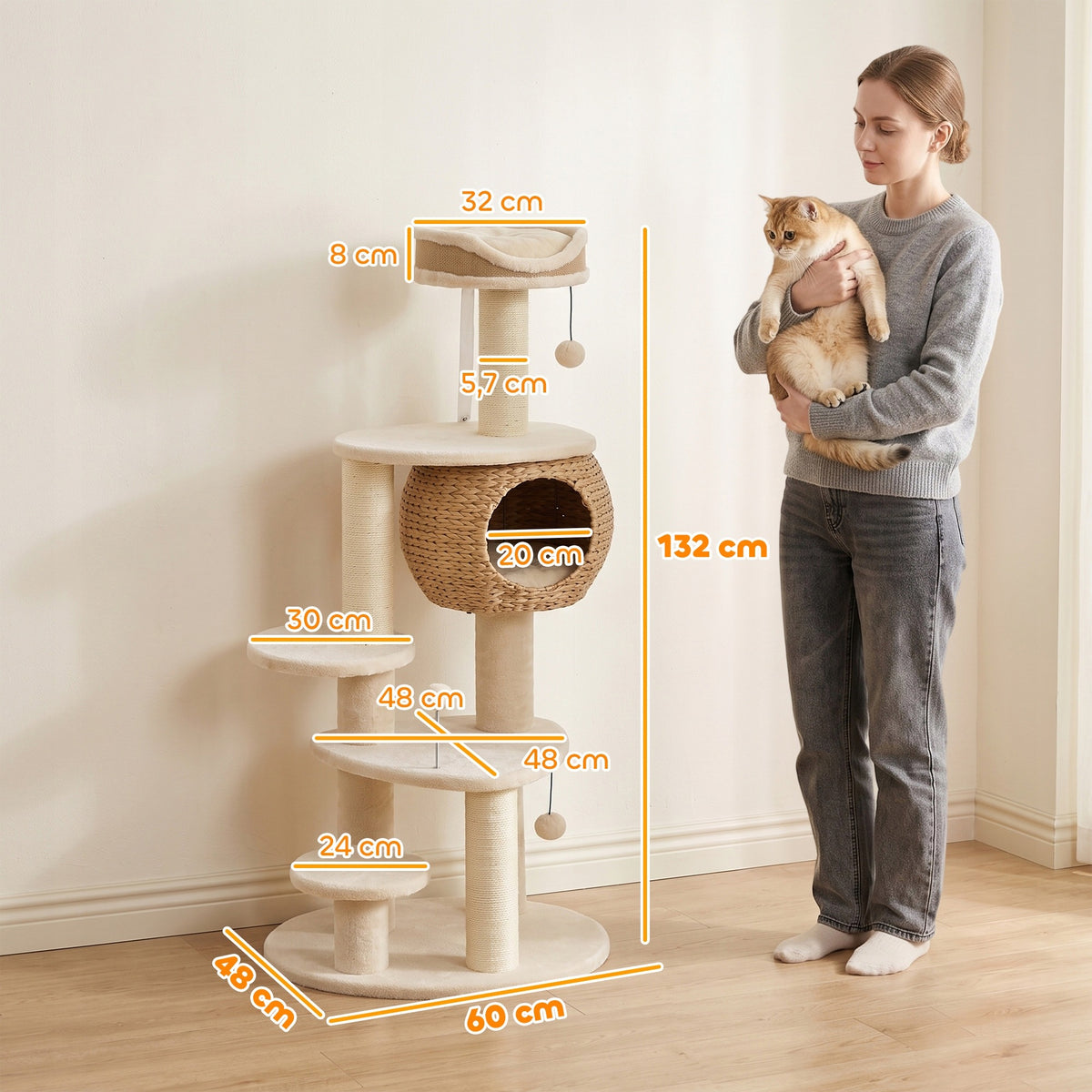 Cat Scratcher 132 cm with Braided Rogożyna Booth and Scratching Posts Manufacturer code D35-005V00BG