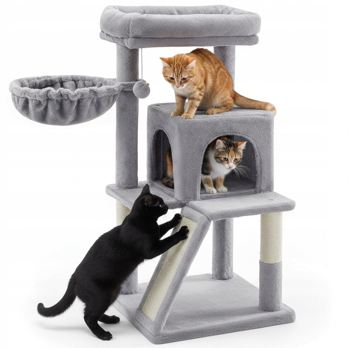 Cat Scratcher Bed Cottage Post with Toys Rope Sizal 3 Levels