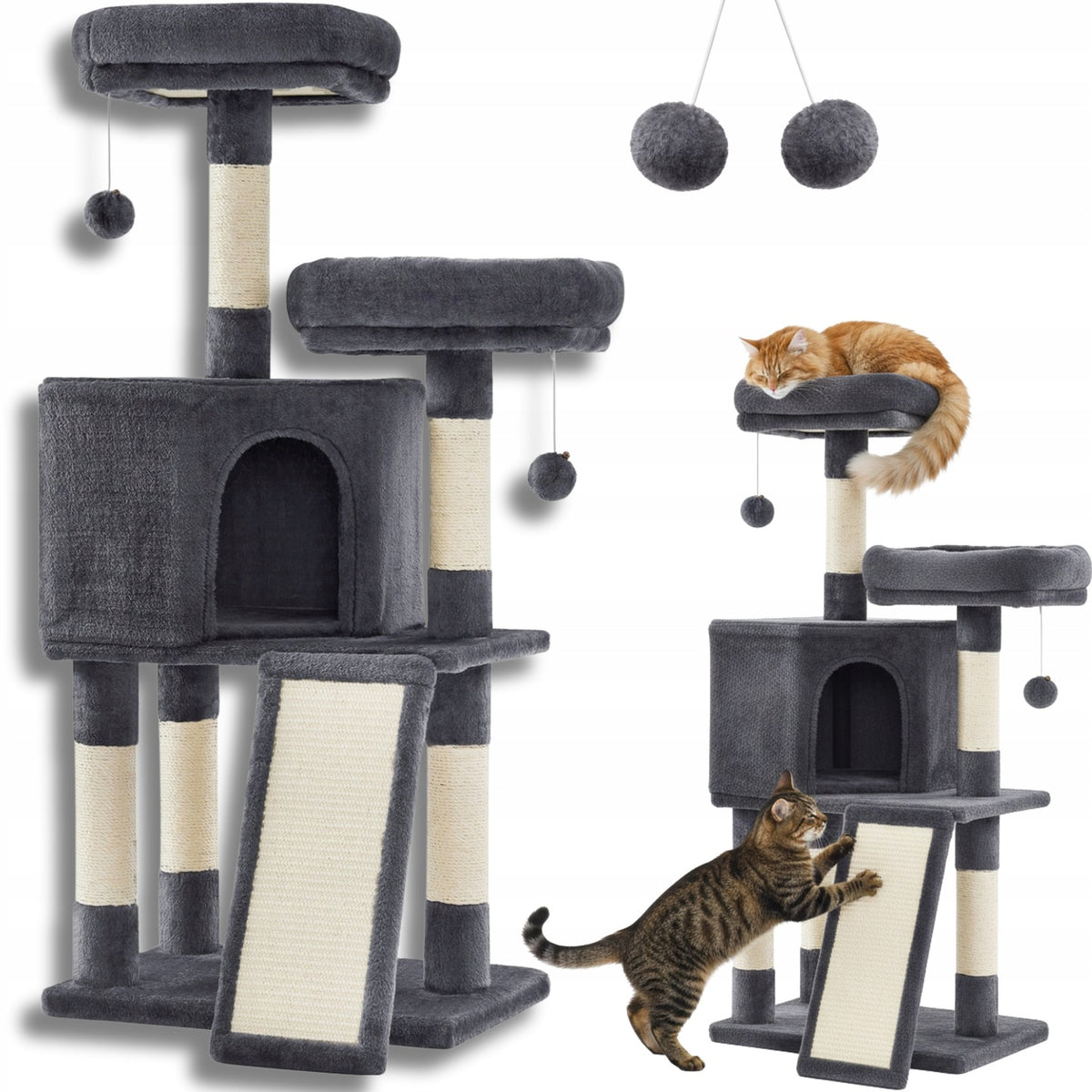 Cat Scratcher Bed House Post Large Grey Tree with Toys