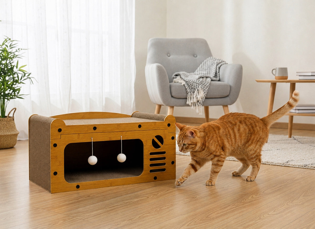 Cat Scratcher Cottage 3in1 ECO with Carton Fun Bed Premium Design Manufacturer code AT001