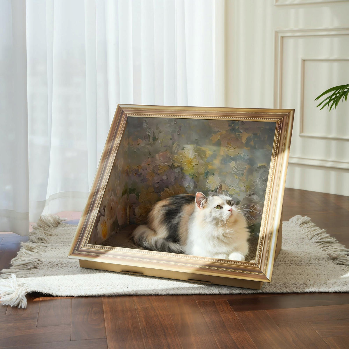 Cat Scratcher Frame Oil Painting Style Cardboard Scratching Bed House Box