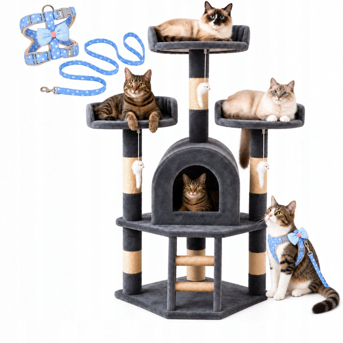 Cat Scratcher Harness Large High Tower Bed Cottage Post Grey D120