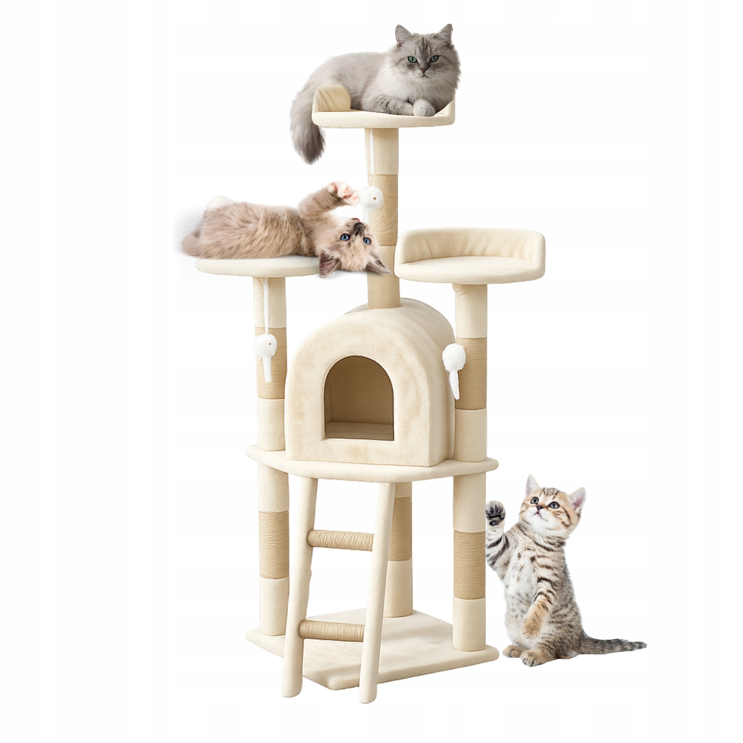 Cat Scratcher Large High Tower Fishing Rod Bed Cottage Post Toy D120 Manufacturer code Drapak Dla Kota Wysoki 5 Poziomów Beżowy D120