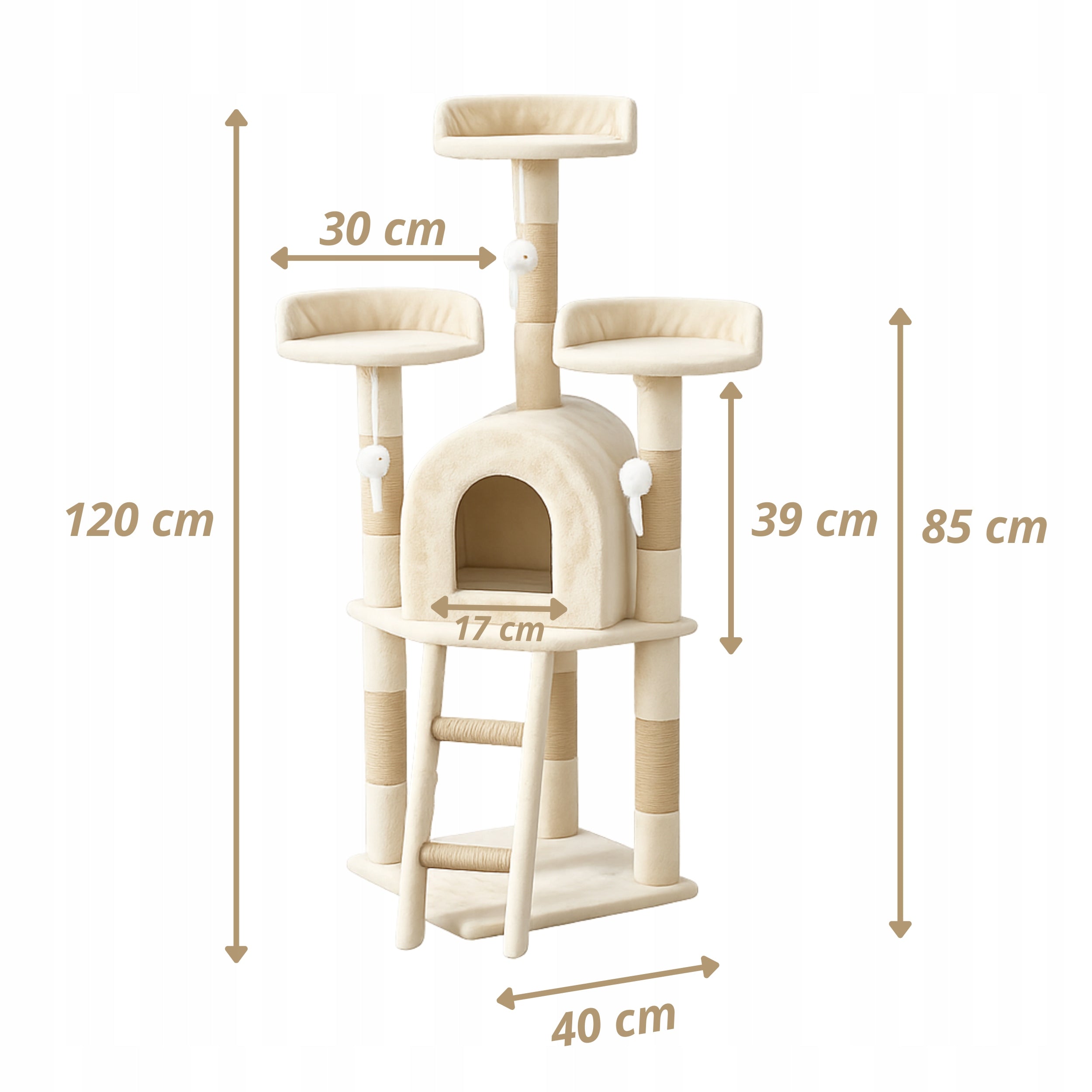 Cat Scratcher Large High Tower Fishing Rod Bed Cottage Post Toy D120 Trade name Legowisko Drapak Domek dla kota Beżowy Wysoki Wieża D120