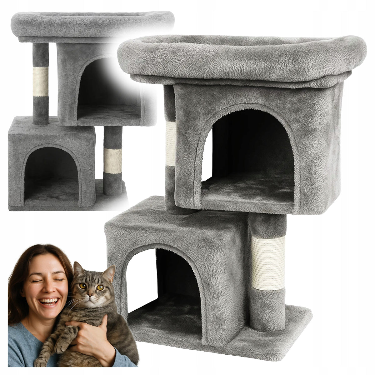 Cat Scratcher Tower Lying Bed Cottage Booth 2 Pos. Tunnel Toy