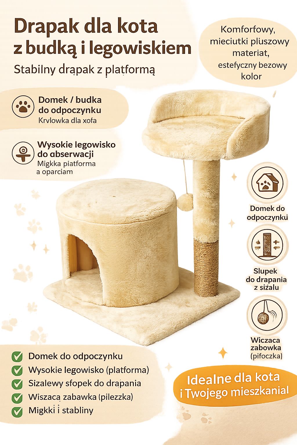 Cat Scratcher with Bed and House Puffi–Tower, Booth and Sisal Post Packaging status original