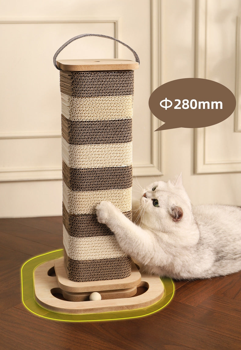 Cat Scratching Post Cardboard Scratcher White and Brown with Ball Toy 60cm Packaging status original