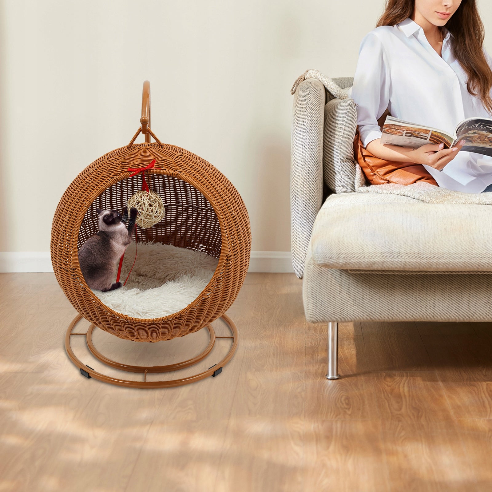 Cat Swing Cat Basket with Soft Cushion Cooling Bat Cat Scratching Board Color brown