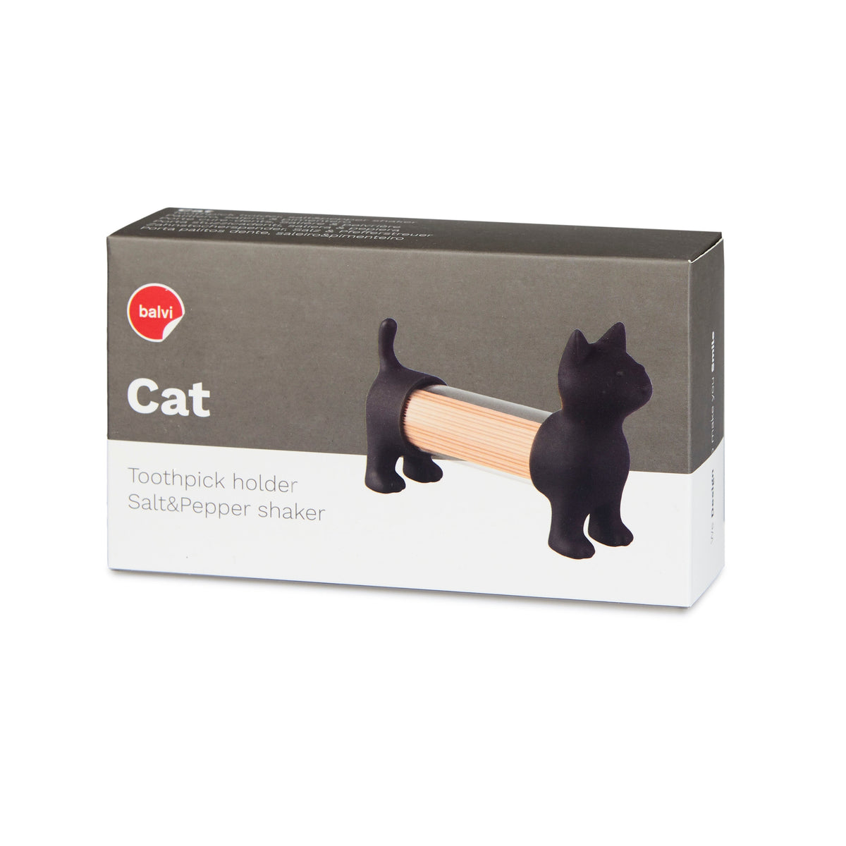 Cat Toothpick Container and Salt and Pepper shaker - 3in1 black Balvi Packaging status original