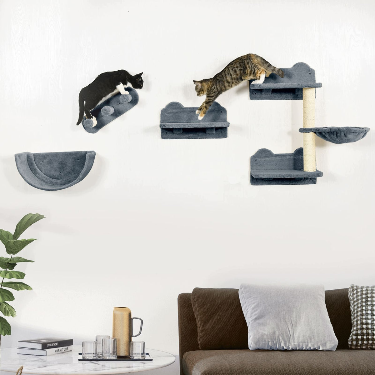 Cat Wall Set with Hammock and Scratcher, Grey Length 40 cm