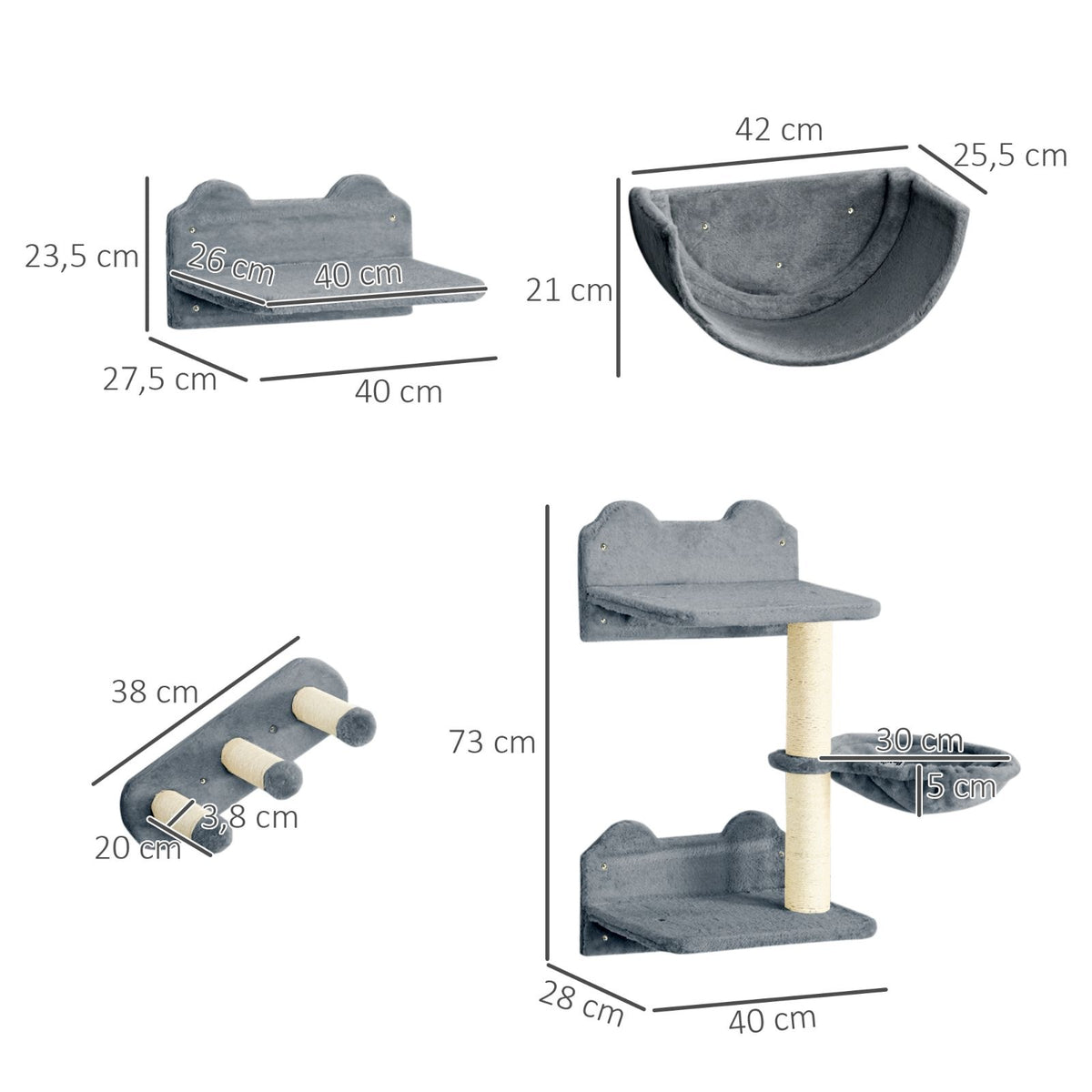 Cat Wall Set with Hammock and Scratcher, Grey Manufacturer code 26034411001