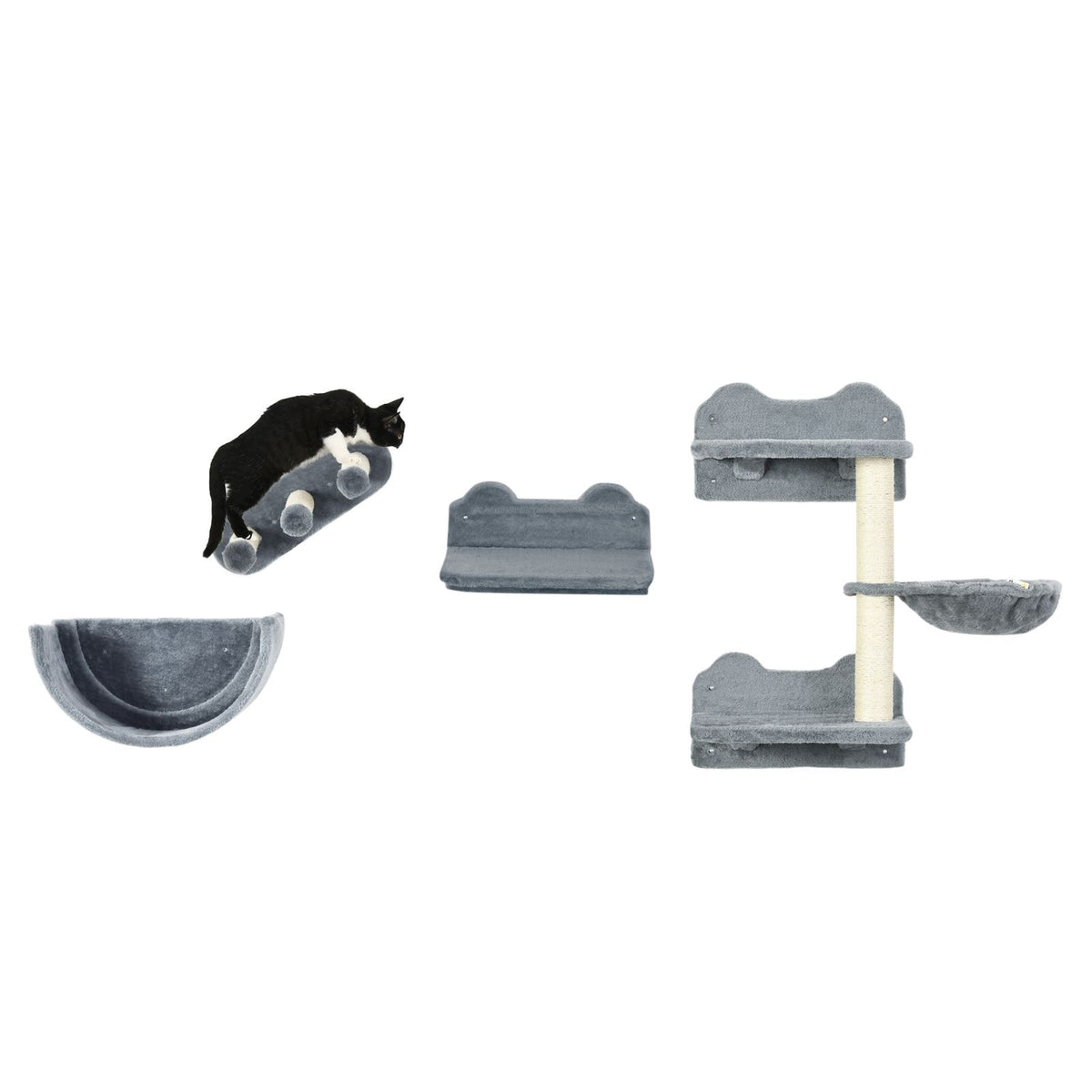 Cat Wall Set with Hammock and Scratcher, Grey