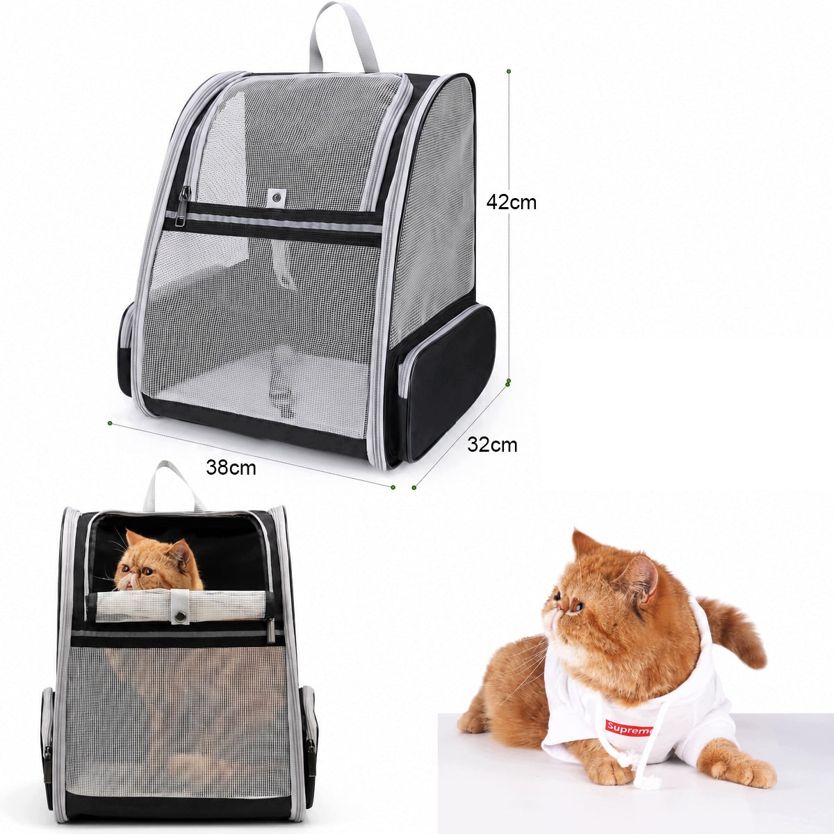 Cat and dog transporter foldable ventilated backpack with handle Packaging status original