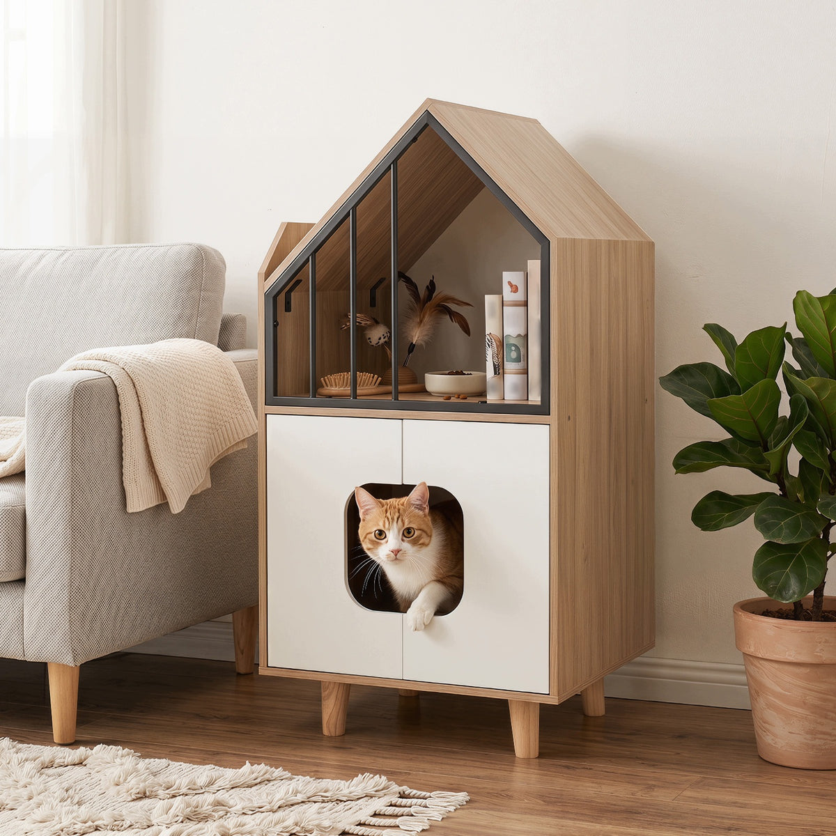 Cat cabinet with space for litter box Cat shelf articles with litter box Product width 50 cm