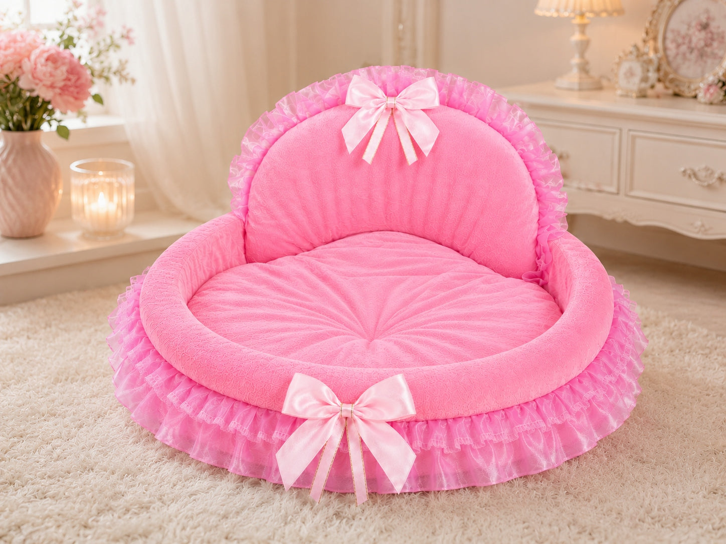 Cat dog bed PINK princess frills bows small Manufacturer code OKRAGLE-GLAMOUR-PUDROWE-S