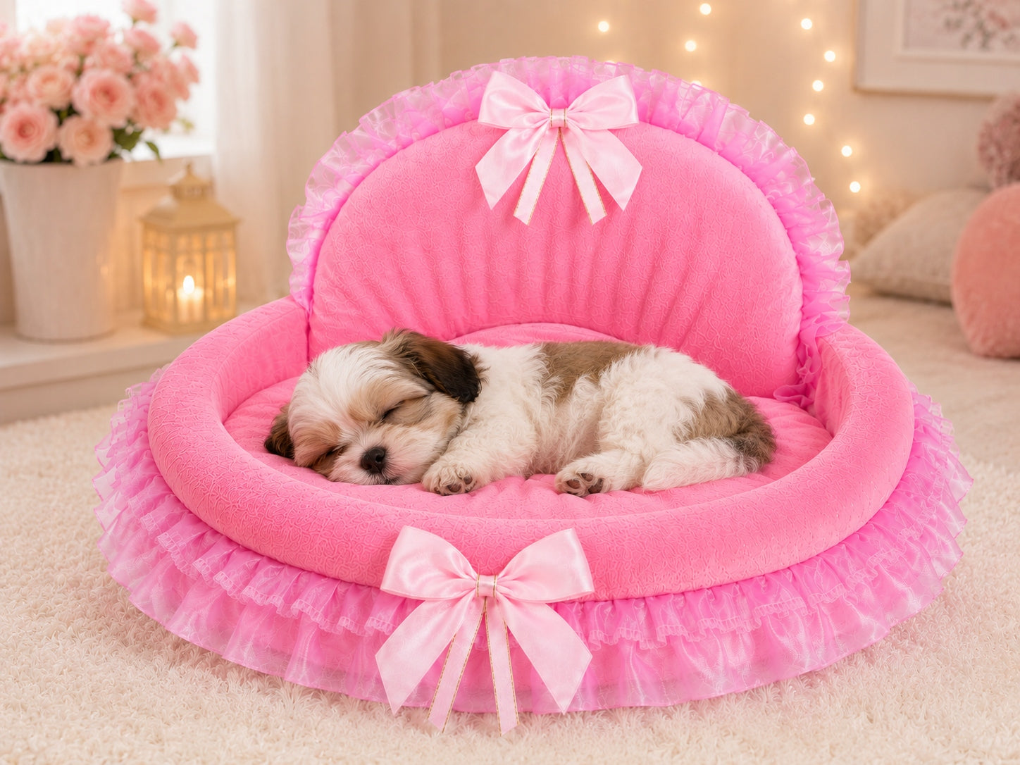 Cat dog bed PINK princess frills bows small Packaging status original