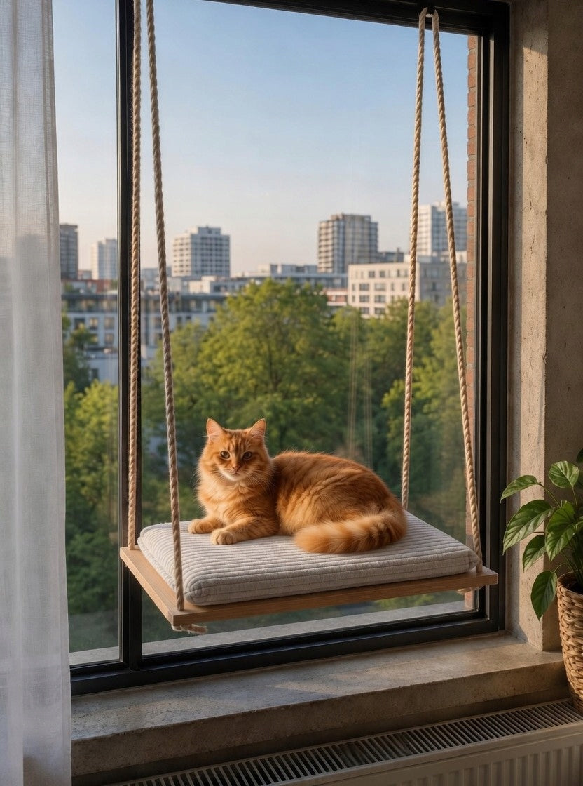 Cat hammock for window. PREMIUM.Materacyk Corduroy Fastening.SET XL. 60cm Length 60 cm