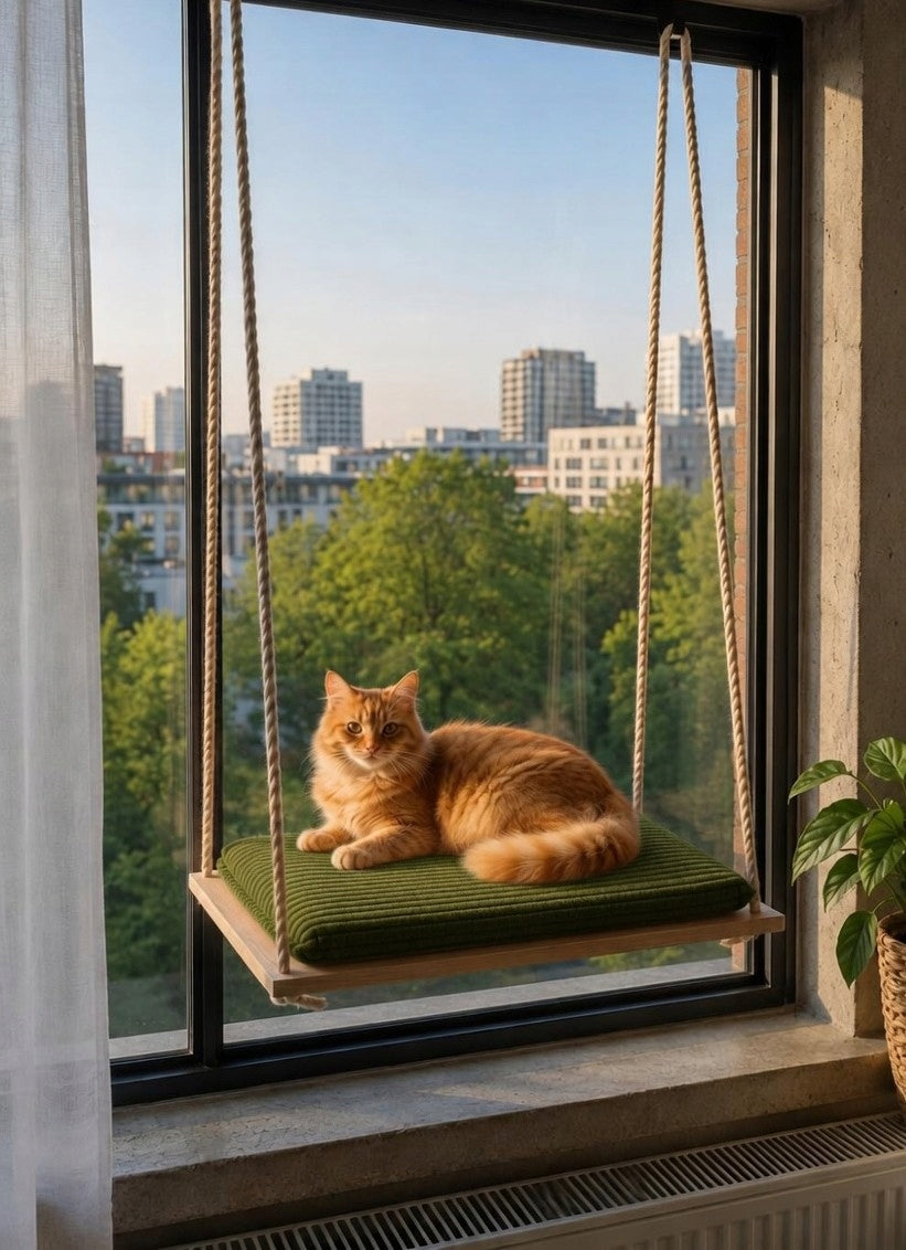 Cat hammock for window. PREMIUM. Mattress Corduroy Fastening. SET. 50cm Product width 30 cm