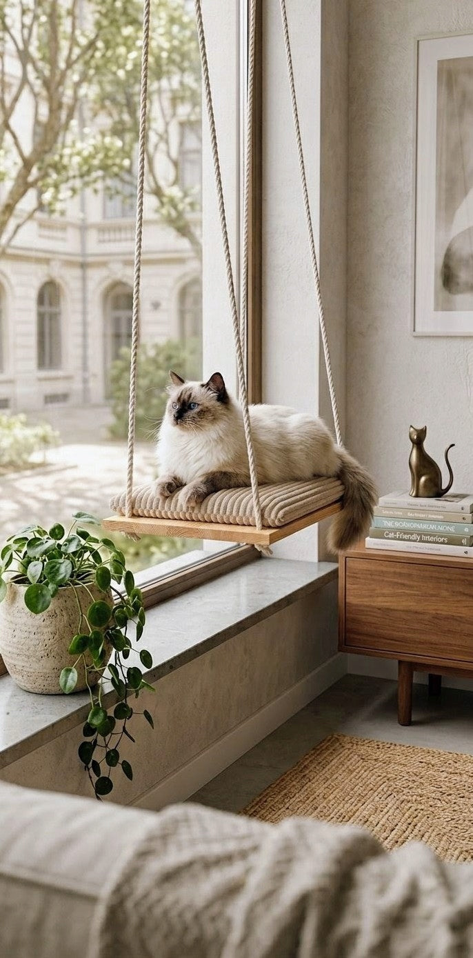 Cat hammock for window. PREMIUM. Mattress Corduroy Fastening. SET. 50cm
