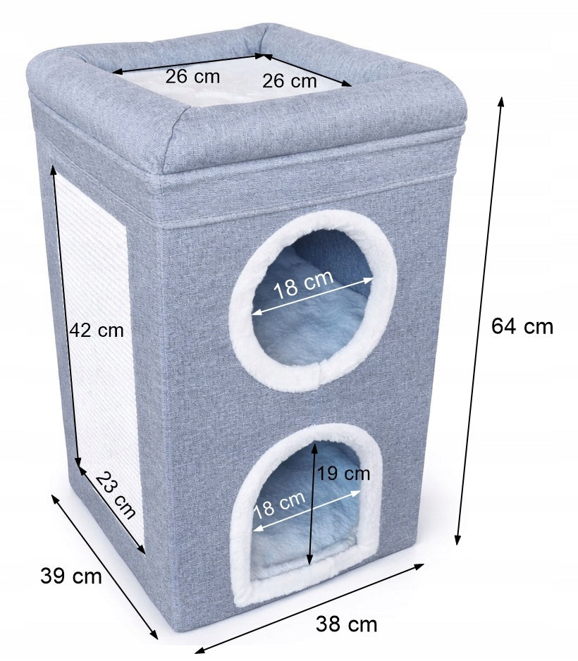 Cat house with scratching post and bed bedding grey tower booth 3 levels Packaging status original