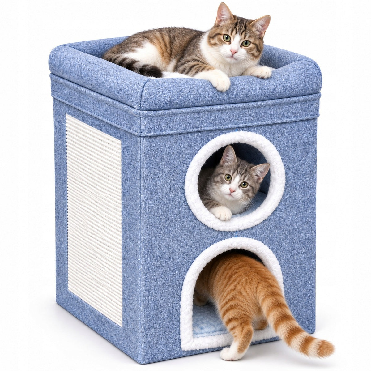 Cat house with scratching post and bed bedding grey tower booth 3 levels