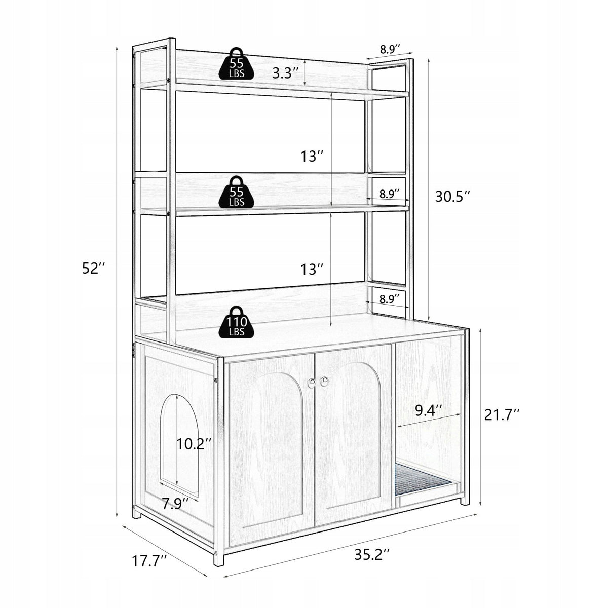 Cat litter box cabinet 3 levels bookcase black Manufacturer code W5289P461007-1