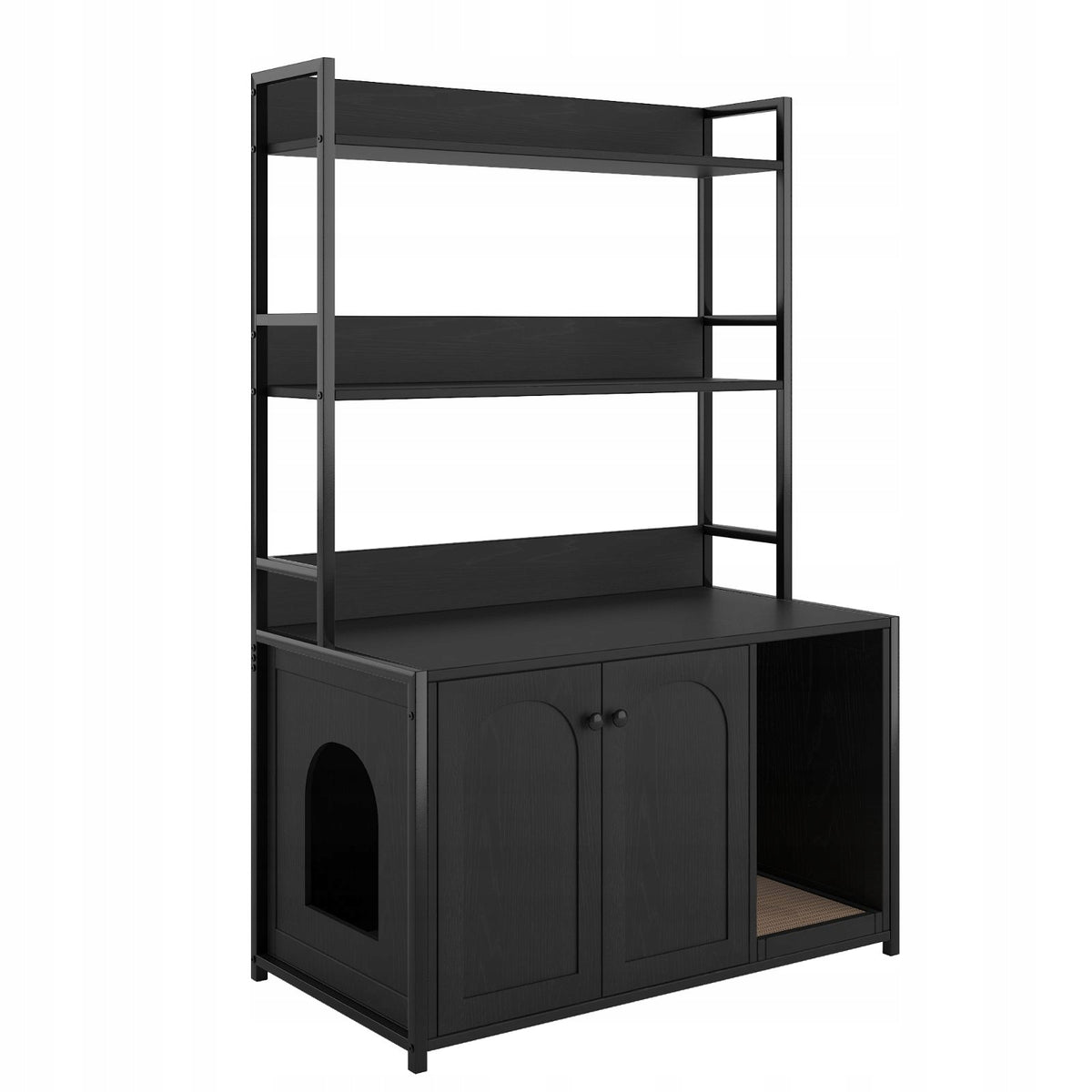 Cat litter box cabinet 3 levels bookcase black