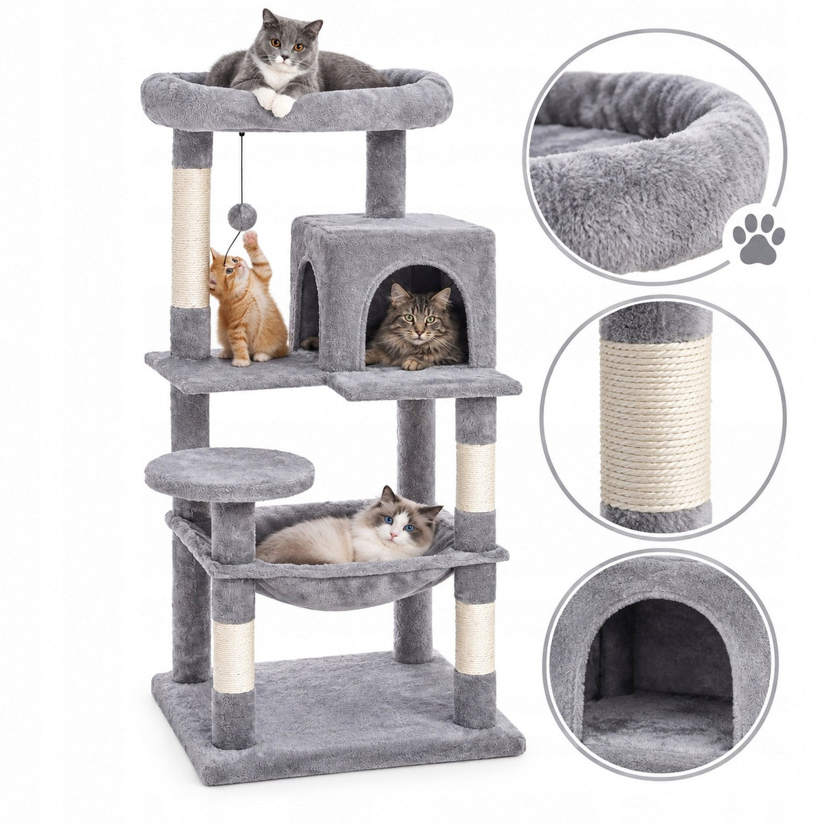Cat scratcher 143 cm 5 levels cottage hammock bed grey