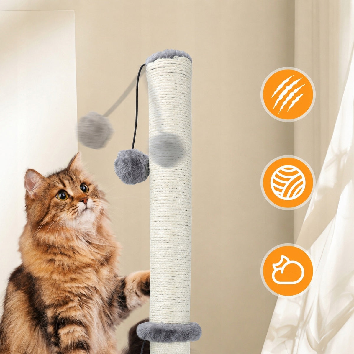 Cat scratcher 80cm sisal post toy ball stable base Brand Nobleza
