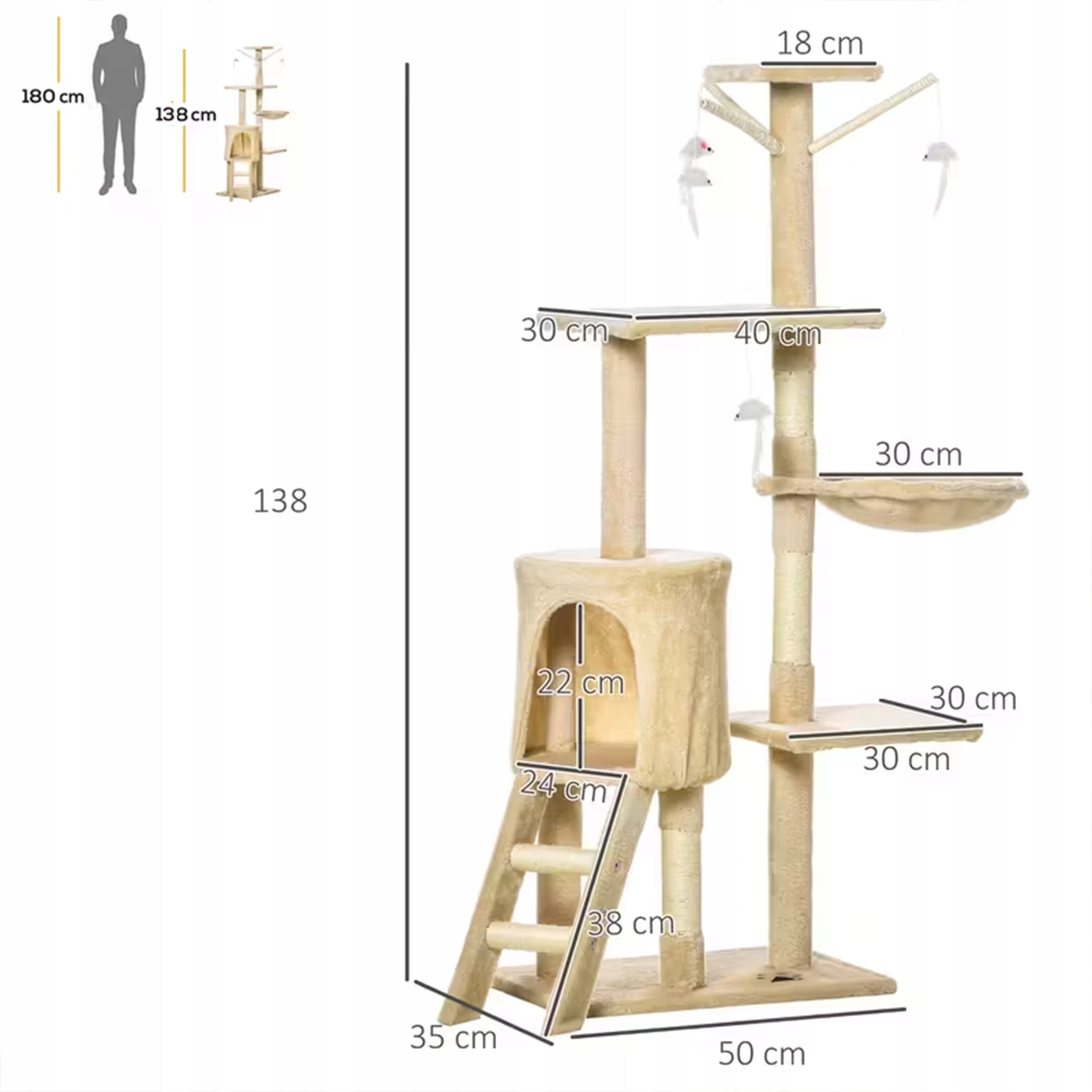 Cat scratcher High Multi-level VERDANO PETS 138 cm Dark grey EAN (GTIN) 5903728135861