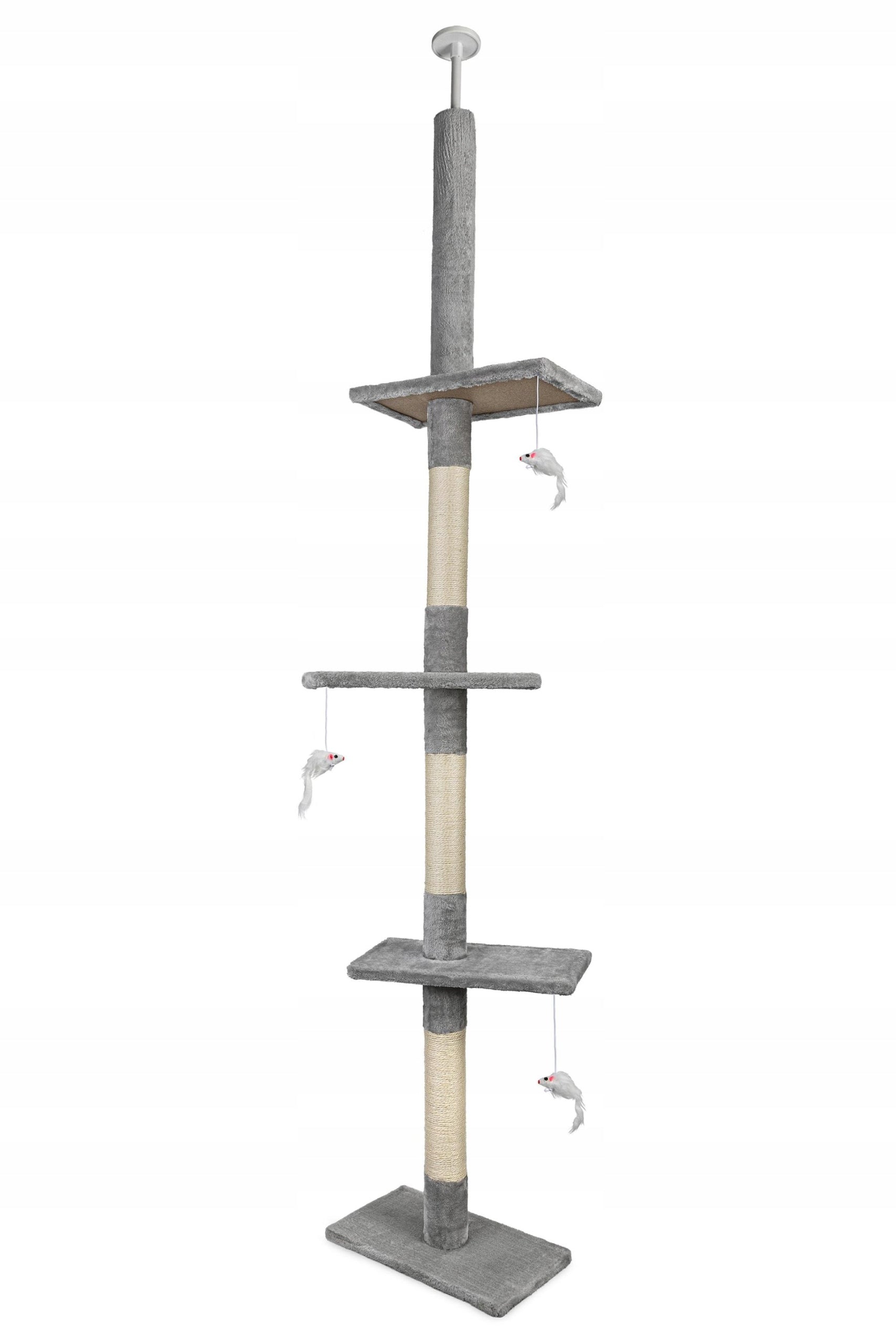 Cat scratcher bed tree post tower 220-285x44x25 cm light grey Kind floor-to-ceiling cat tree tall scratching post scratching tower
