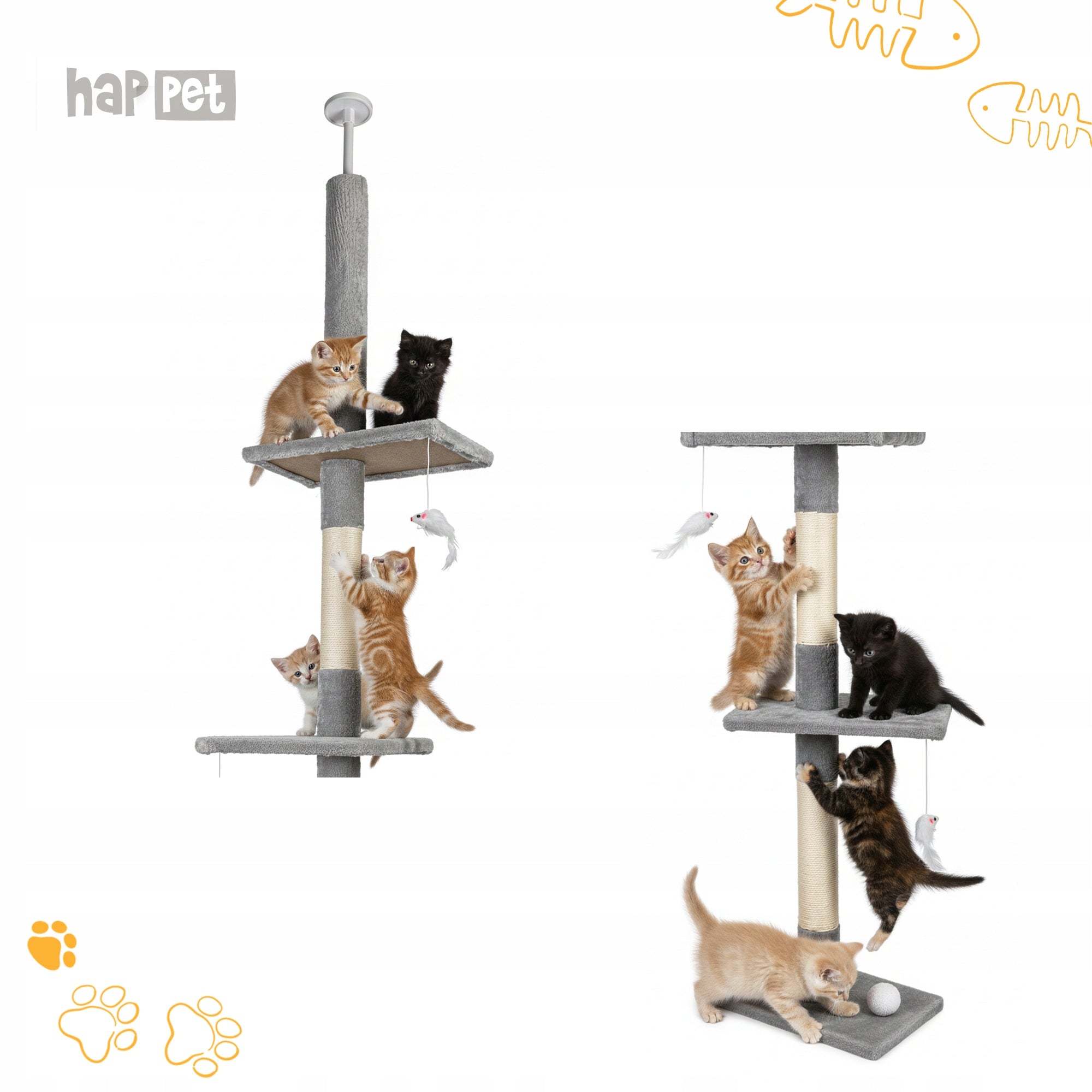 Cat scratcher bed tree post tower 220-285x44x25 cm light grey Manufacturer code CT13