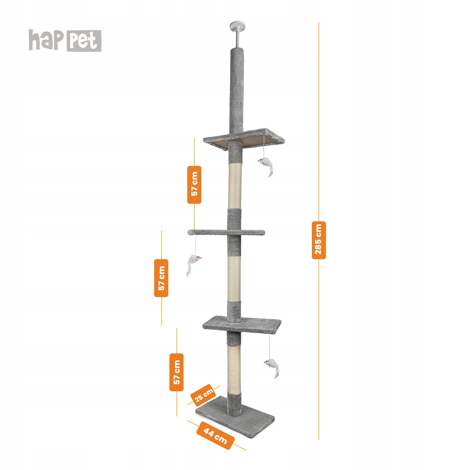 Cat scratcher bed tree post tower 220-285x44x25 cm light grey Packaging status original