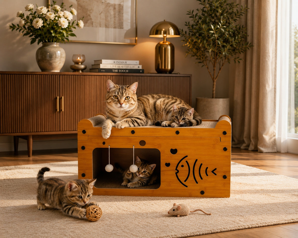 Cat scratcher house 2in1 cardboard eco bed + fun premium design Manufacturer code AT003