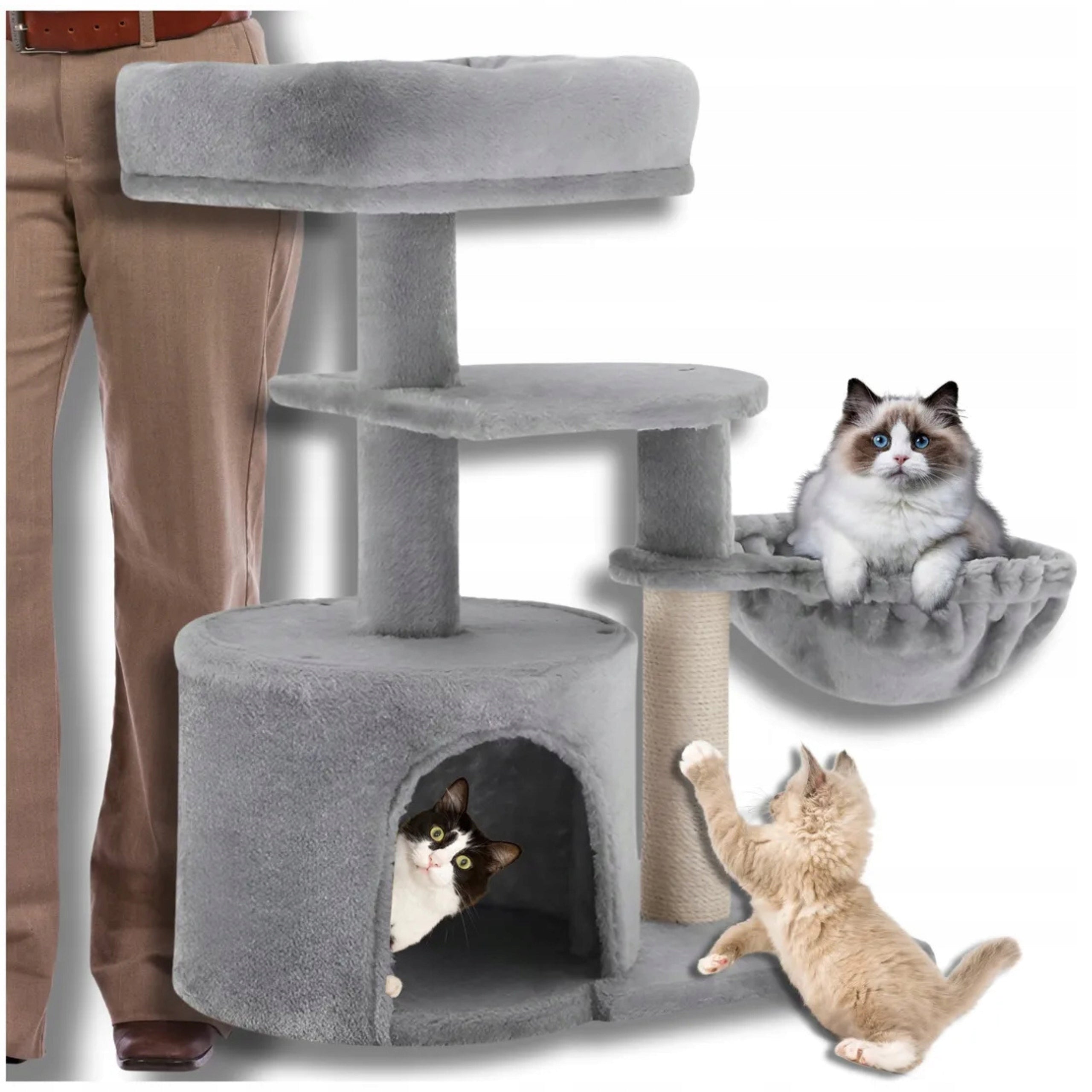 Cat scratcher large grey house booth bed 3 levels 80 cm