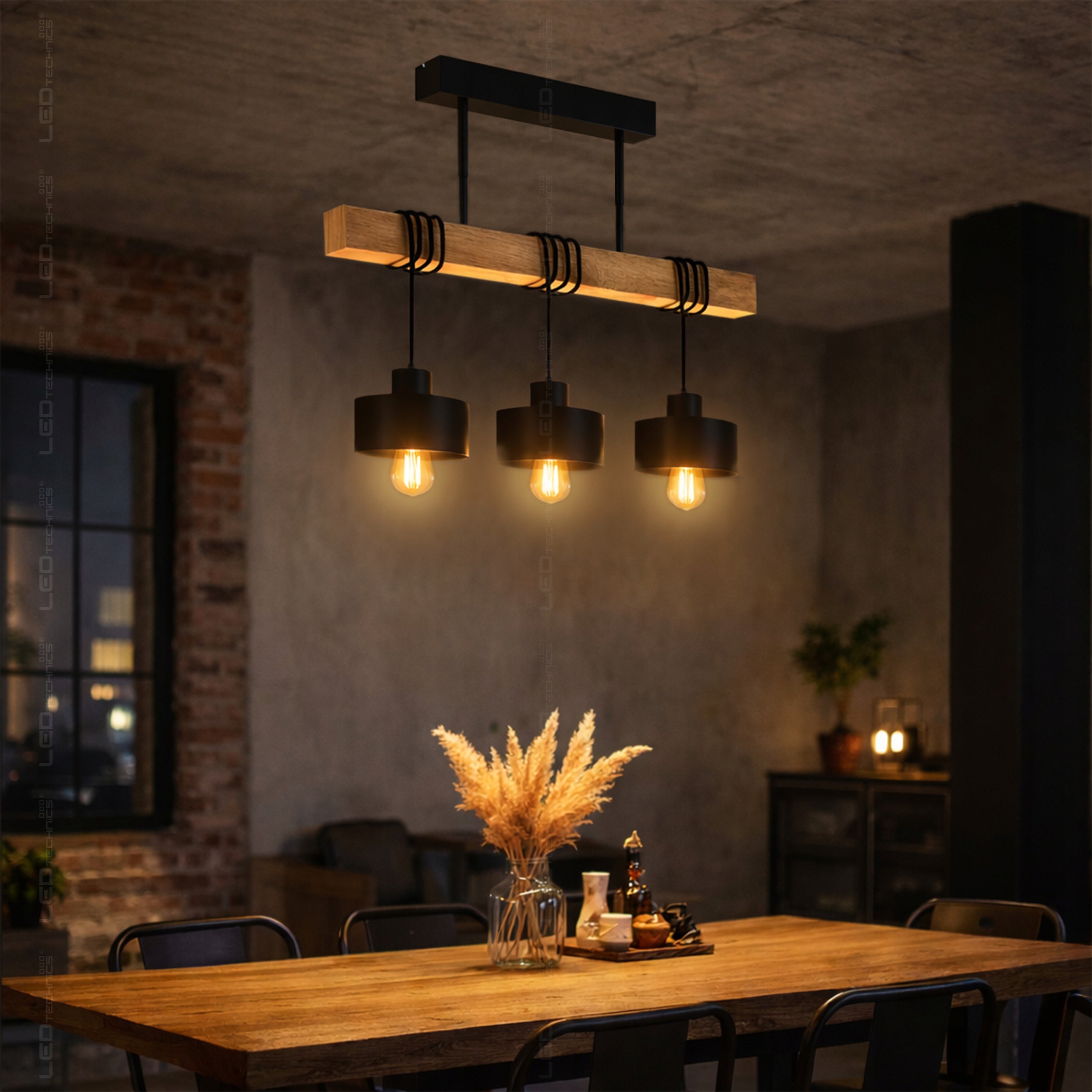 Ceiling Hanging Lamp Black Modern LOFT Chandelier Wood for 3x E27 Packaging status original