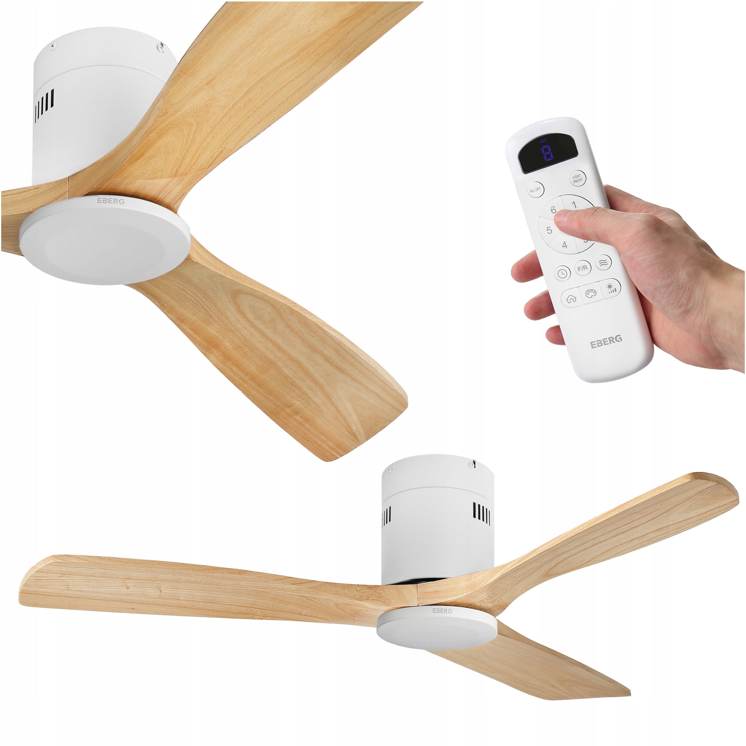 Ceiling fan EBERG DRIX 133cm WOODEN blades quiet fan + remote control