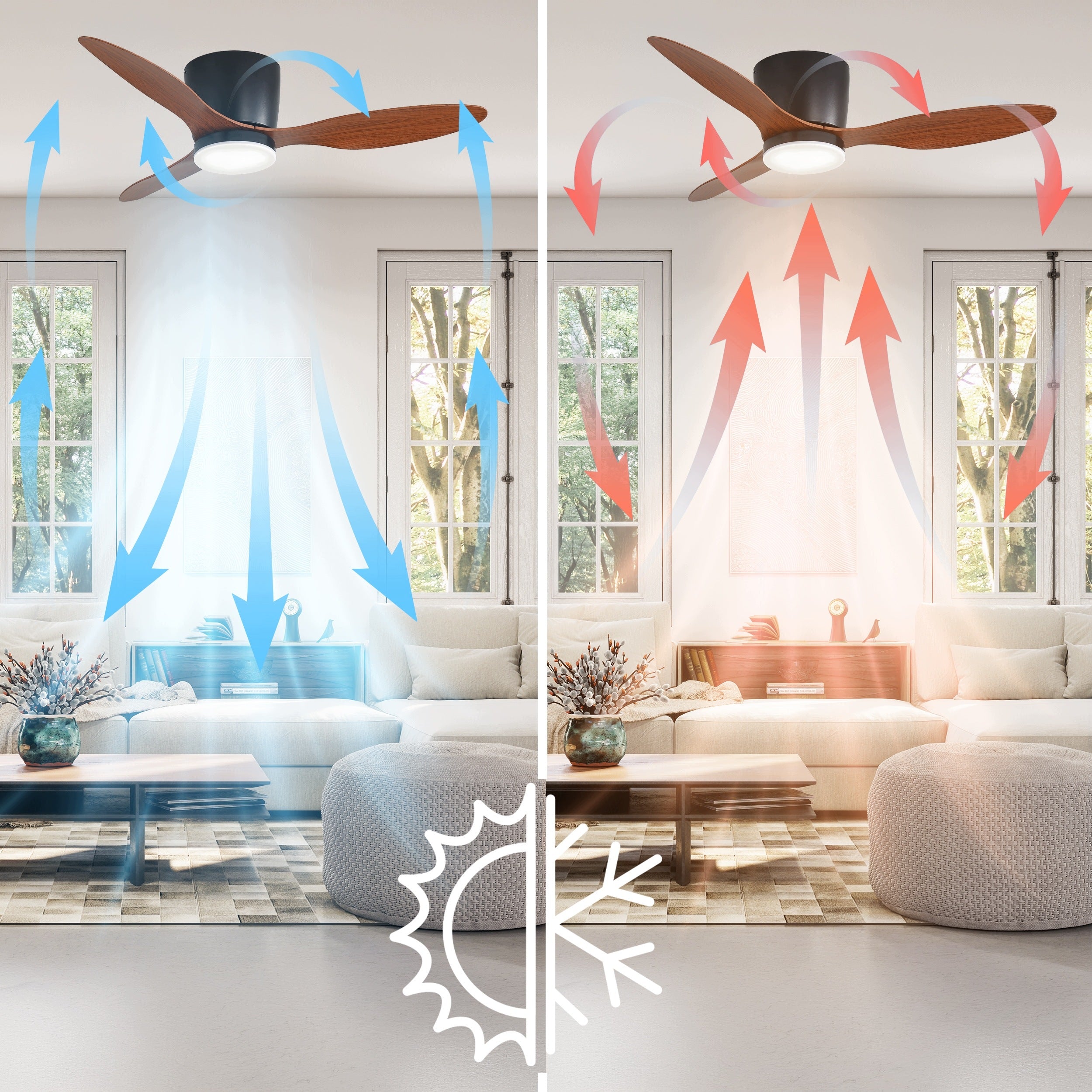 Ceiling fan LED lamp quiet fan EBERG ARX 106cm +pilot 3 blades Manufacturer code Wentylator lampa naturalne drewno TIMER DC XL