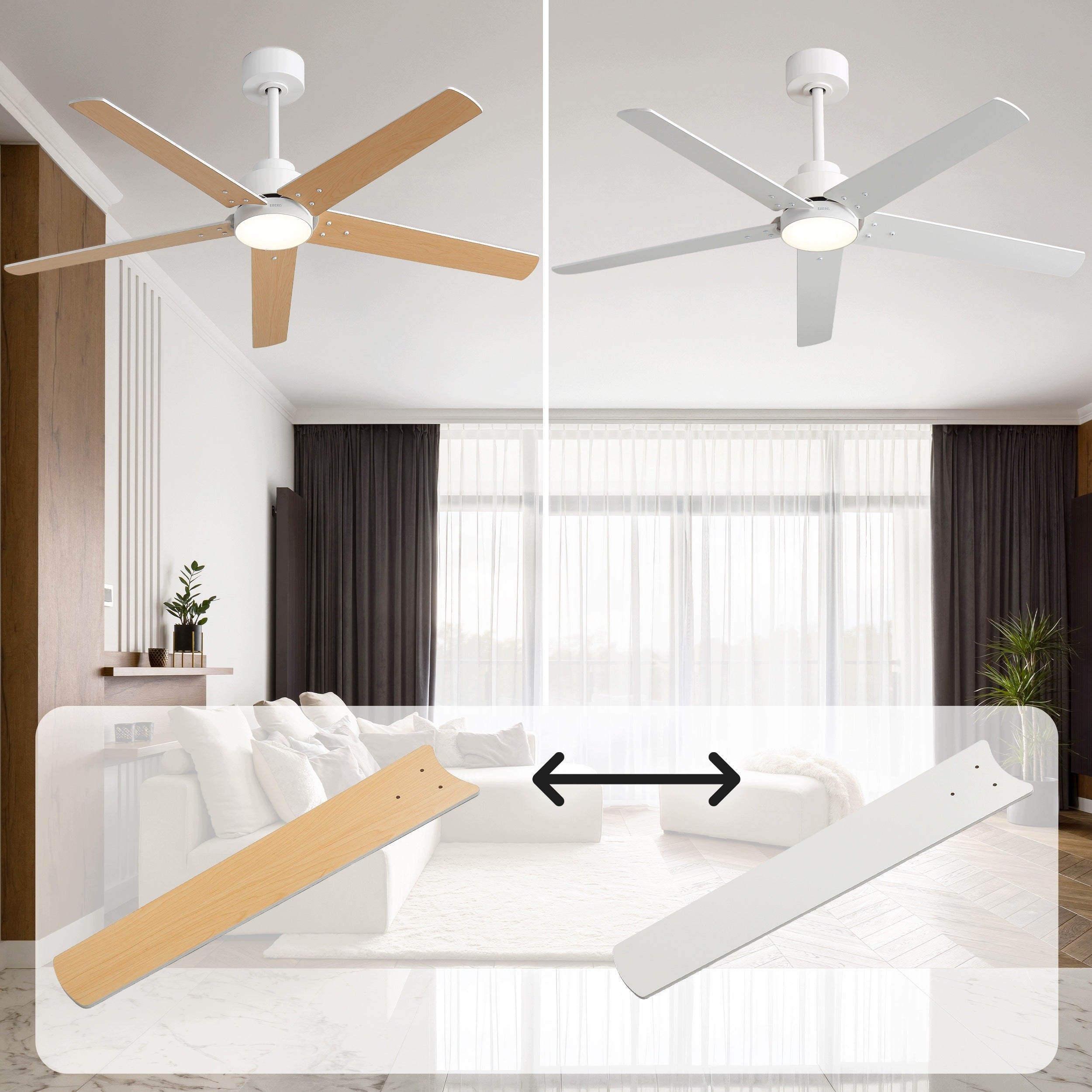 Ceiling fan with lamp EBERG STX 6 speed silent fan 132cm remote control Manufacturer code EBERG STX 5 łopatek silnik DC 132 cm cichy