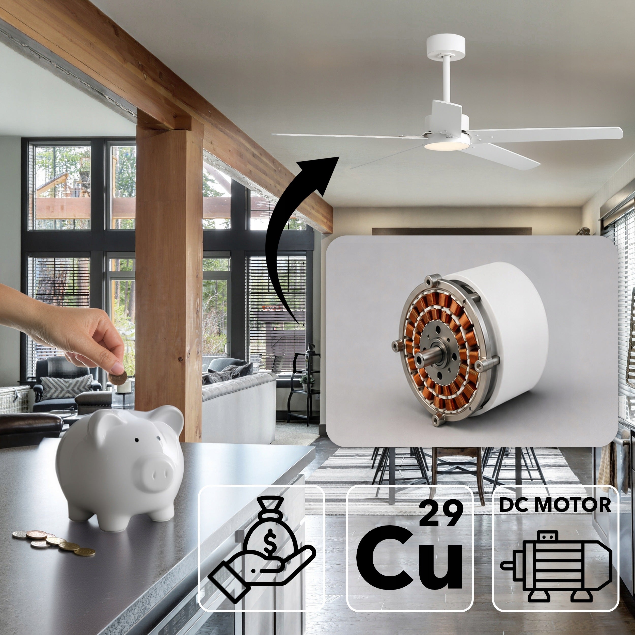 Ceiling fan with lamp EBERG STX 6 speed silent fan 132cm remote control Packaging status original